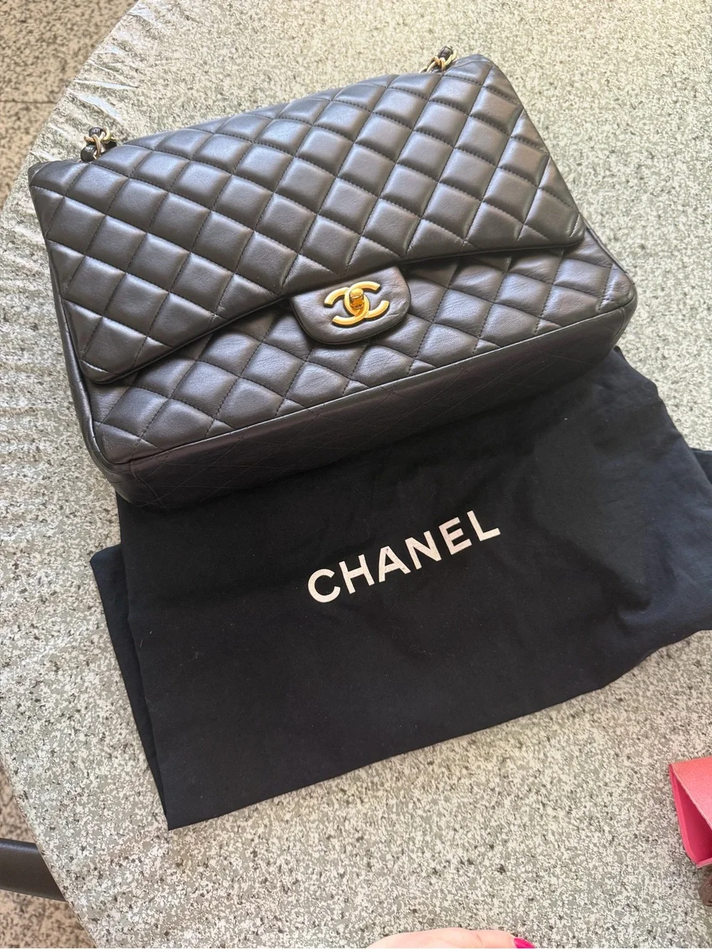 CHANEL Black Quilted Lambskin Double Flap Shoulder Bag with Gold Hardware